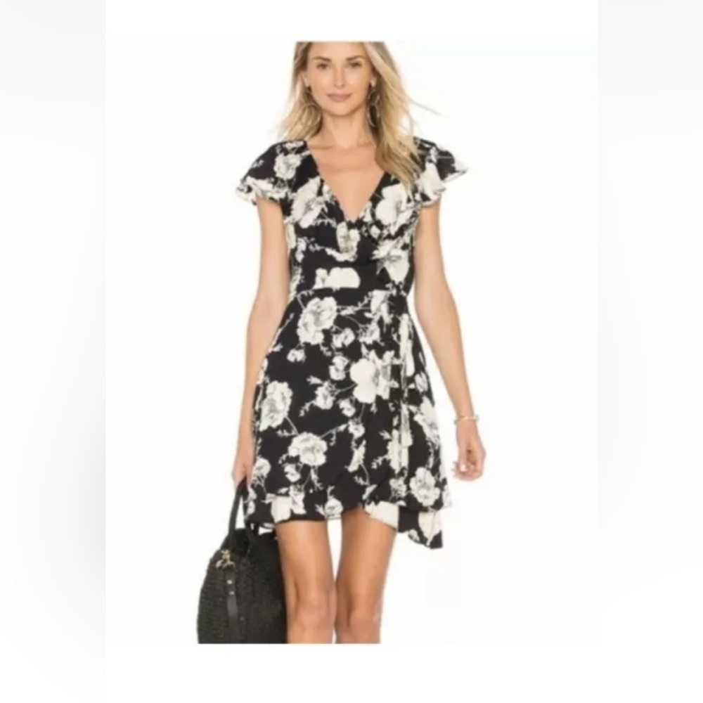 Free people French quarter wrap dress sz XS black cream floral